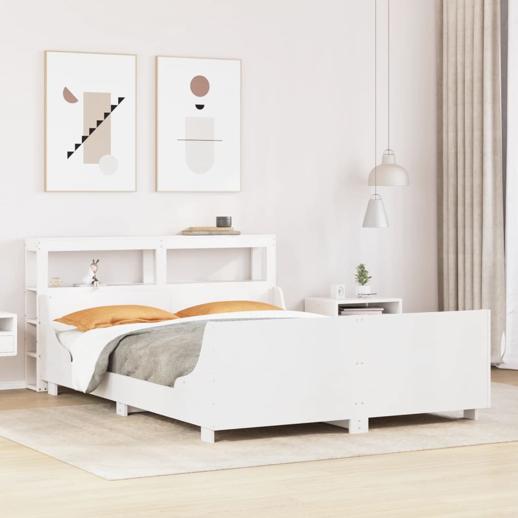 Bed Frame without Mattress White 135x190 cm Double Solid Wood Pine